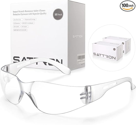 100 Pack of Clear Safety Glasses, Scratch & Impact Resistant ANSI Z87.1 Protective Eyewear, Ploycarbonate Lenses or Women Men Safety Sunglasses for Construction, Outdoor Work & Shooting Ideal for Lab