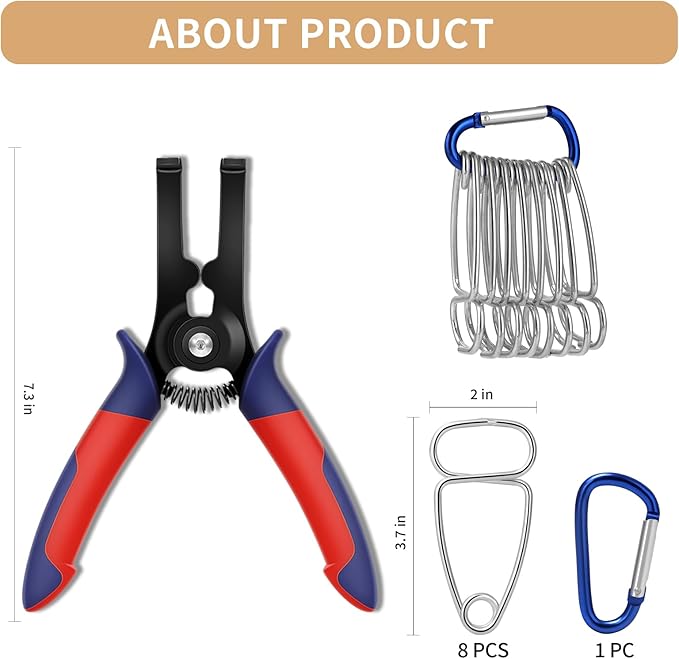 PLANEKO 10PCS Miter Spring Clamps Kit for Woodworking Wood Trim Picture Frames Moldings with 8PCS Miter Clamps 1PC Spring Loaded Pliers 1PC Carabiner Wood Frame Tool Crown Molding Tools