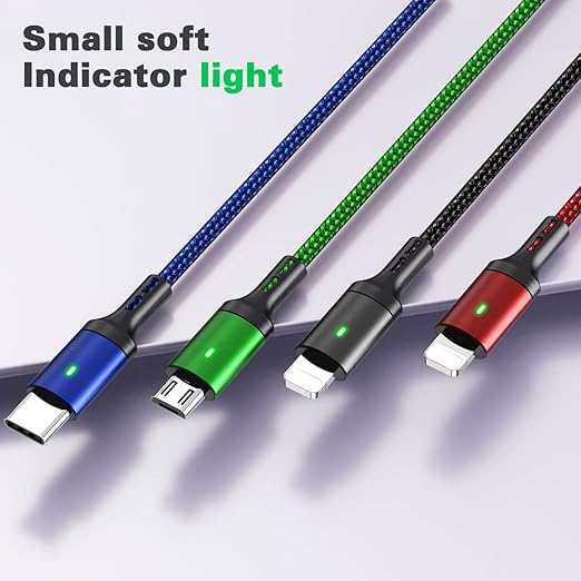 Multi Charging Cable 4A,5Ft/ 2Pack 4 in 1 Charger Cable,Braided Multiple USB Cable Universal USB C Charging Cord with Lightning/Type C/Micro USB Port for iPhone 17/16/15/14/13/Samsung Series/PS & More