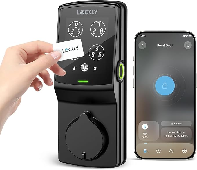 Lockly Secure Plus, RFID Card Smart Lock, Keyless Entry Door Lock, Smart Locks for Front Door, PIN Genie® Keypad, 3D Biometric Fingerprint Sensor, Auto Lock Smart Door Lock