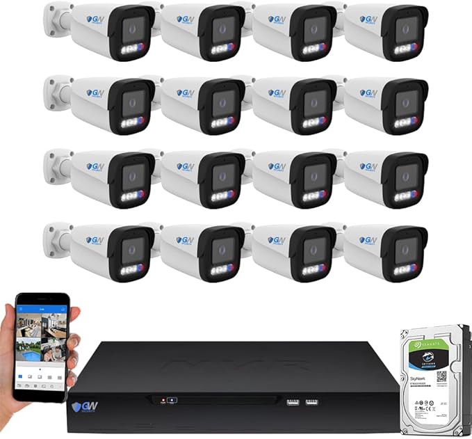 GW Security 16 Channel 12MP NVR 4K 25FPS Two-Way Audio Security Camera System - 16 8MP Face Recognition NDAA & TAA Compliant Bullet Cameras, 10 Smart AI Functions, Pre-Installed 4TB Hard Drive