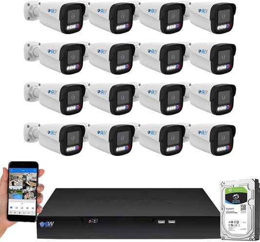 GW Security 16 Channel 12MP NVR 4K 25FPS Two-Way Audio Security Camera System - 16 8MP Face Recognition NDAA & TAA Compliant Bullet Cameras, 10 Smart AI Functions, Pre-Installed 4TB Hard Drive