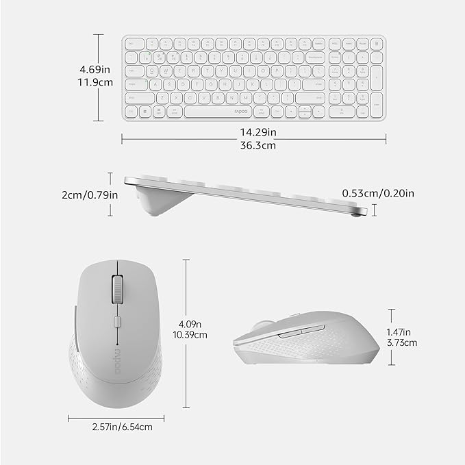 Rapoo 9360M Wireless Keyboard and Mouse Combo, Blade-Series E9310M 99-Key Ultra-Thin Keyboard and M300G Silent Mouse, Support 4 Devices, Quiet, Compact, Battery Powered, for Windows/Mac/Linux/Chrome