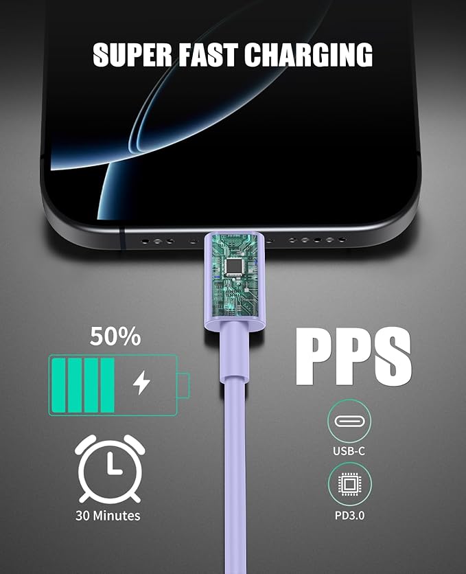 2 Pack 45W Super Fast Charger Type C for Samsung, USB C Android Phone Charger Fast Charging Block with 6FT/10FT Type C Charger Cord for Samsung Galaxy S25/S24/S23/S22+ Ultra/iPhone 17/16/15-Purple