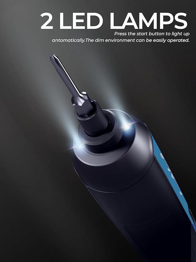 DongCheng 4V Cordless Electric Screwdriver, 2000mAh Battery Powered Rechargeable Screwdriver with 3 Torque Setting Up to 5N.m, 300RPM, Dual LED Lights, 8pcs 2-Inch Magnetic Screw Bits for Home DIY