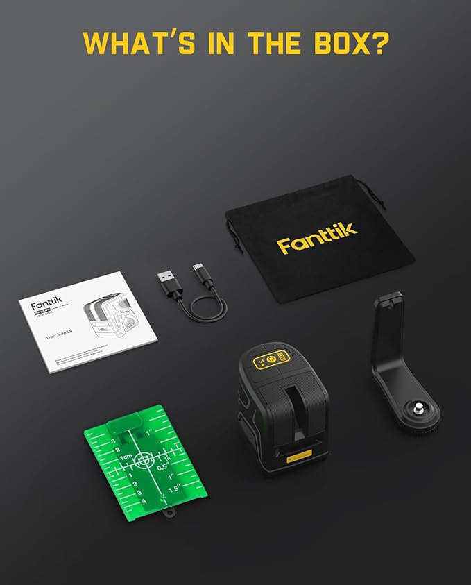 Fanttik D2 PLUS Laser Level, 100 ft Green Cross Line, Vertical Beam Spread Covers of 130°, Self Leveling Mode, 2600 mAh Built-in Rechargeable Battery, USB-C, Pulse Mode, 360° Magnetic Base