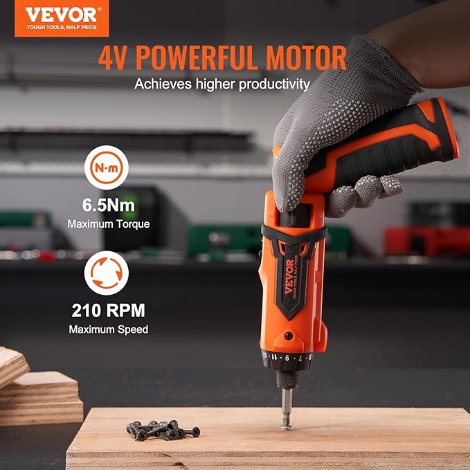 VEVOR Cordless Screwdriver,4V 7Nm Electric Screwdriver Rechargeable Set with 12 Accessory Kit and Charging Cable,Screw Gun with 20+1 Torque Setting & Twistable Handle for Home DIY.
