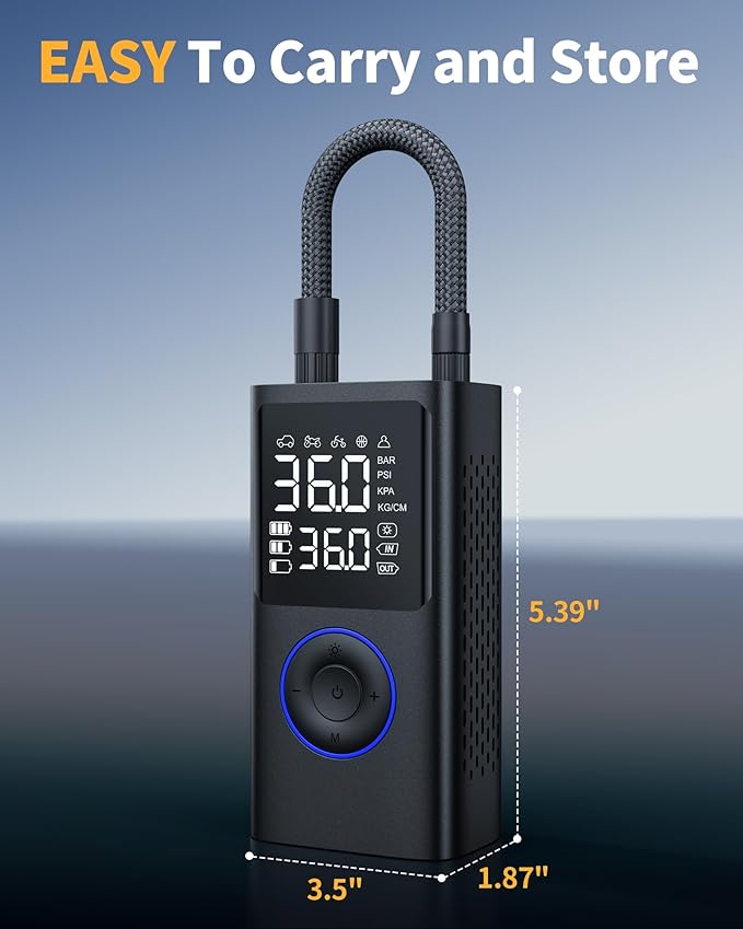 Tire Inflator Portable Air Compressor, 150 PSI Cordless Bike Pump, Air Pump for Auto, Motorcycle, Bicycle, Balls with Pressure Gauge, LED Light & Car Accessories, Blue, Medium