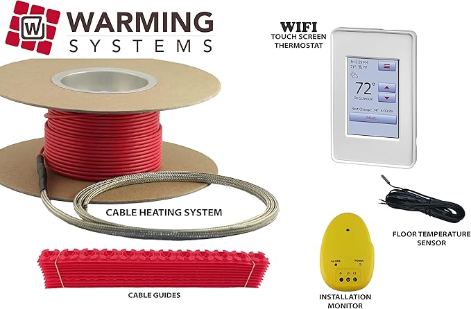 100 Sqft Warming Systems 120 V Electric Tile Radiant Floor Heating Cable with WiFi Touch Screen Programmable Thermostat. Includes Installation Monitor and Floor Temperature Sensor