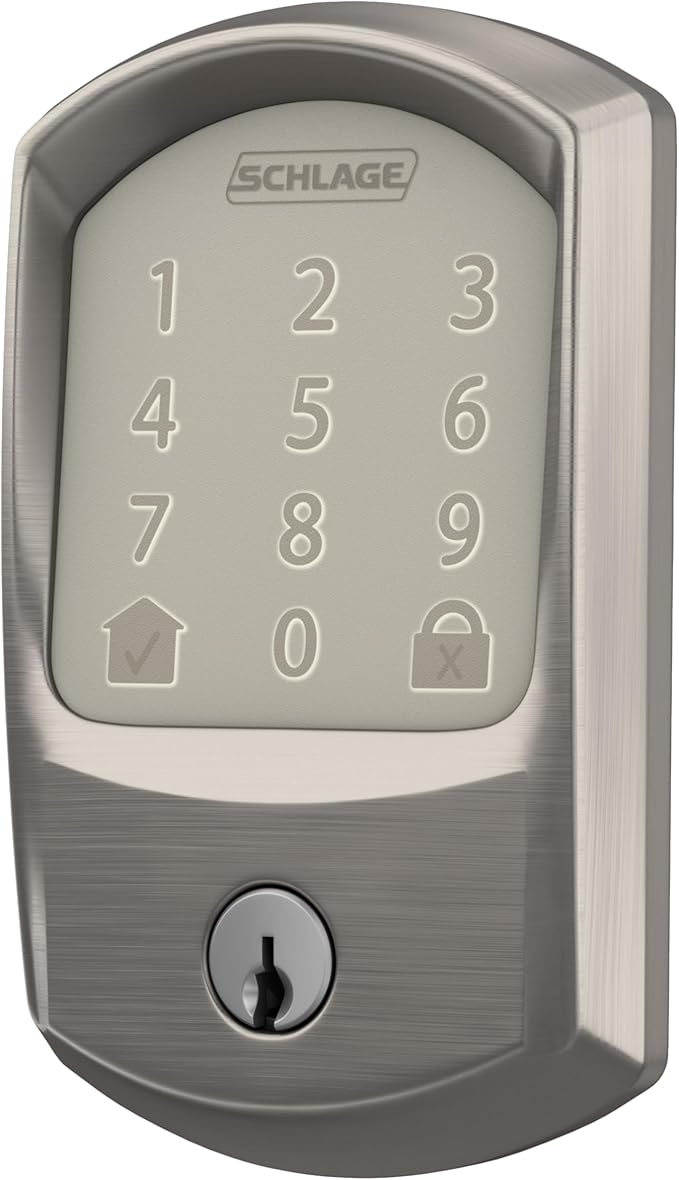 SCHLAGE BE489WB GRW 619 Encode WiFi Deadbolt Smart Lock, Keyless Entry Touchscreen Door Lock with Greenwich Trim, Satin Nickel