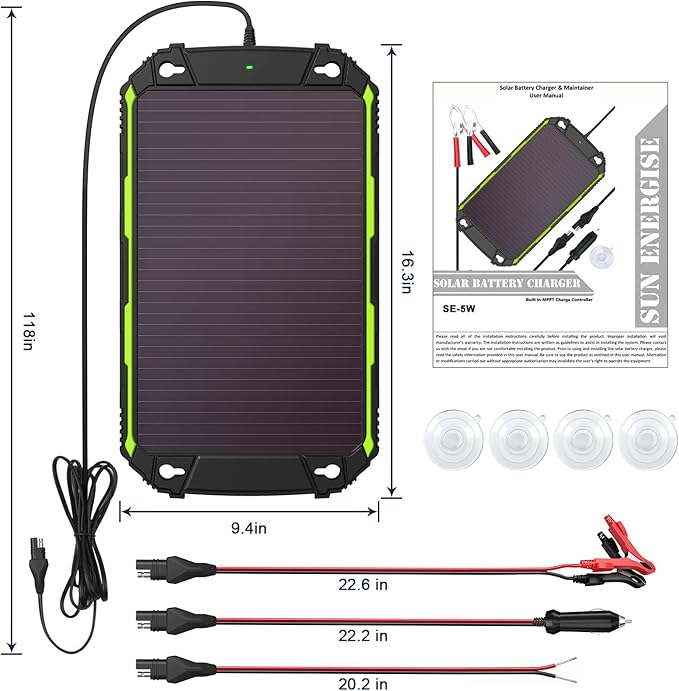 5W 12V Solar Battery Charger Maintainer PRO, Built-in Smart MPPT Charge Controller, Waterproof 5 Watt 12 Volt Solar Panel Trickle Charging Kits for Car Boat RV Marine Trailer Camper
