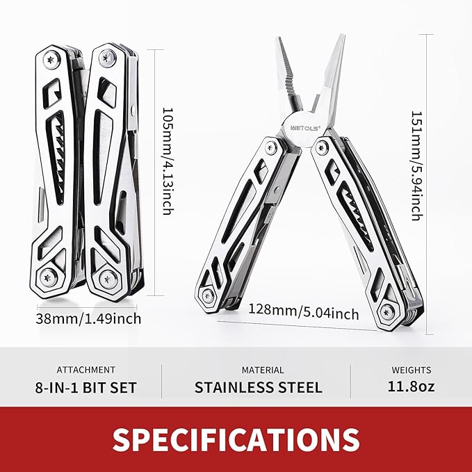 WETOLS Multitool with Pocket Knife, Birthday Gifts for Men Women Mom Dad, 21-in-1 Stainless Steel Pliers with Screwdrivers, Self-locking Multi tools with EDC Sheath, Ideal for Home, Camping, Survival