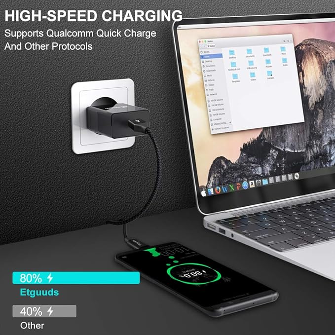 etguuds USB to USB C Cable 1ft, 2-Pack Short USB A to Type C Charger Cord Fast Charging for Samsung Galaxy A15 A25 A35 A55 A54, S24 S23 S22 S21 S20 S10 S10E, Note 20 10, Moto G, for iPhone 16 15