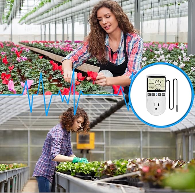 KABASI Digital Temperature Controller, LCD Screen Heating Cooling Reptile Thermostat with Sensor Probe for Snake, Lizard, Incubator, Brewing, Incubator, Greenhouse, Terrarium ℉/℃ 15A 1800W 120V