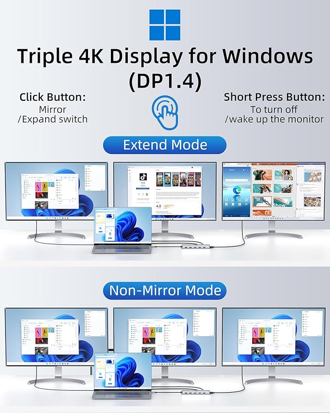 13 in 1 USB C Docking Station - Dual Monitor, Triple Display, 8 USB C/A Ports, Ethernet, Audio - LIONWEI USB C Hub for MacBook,Dell,HP,Lenovo,Surface