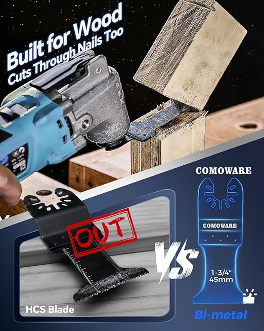 COMOWARE 55 Pcs Oscillating Saw Blades - 1-3/4” Professional Universal Oscillating Tool Blades, Multitool Blades, Quick Release Durable Oscillating Tool for Wood/Plastic/Soft Metal Cutting
