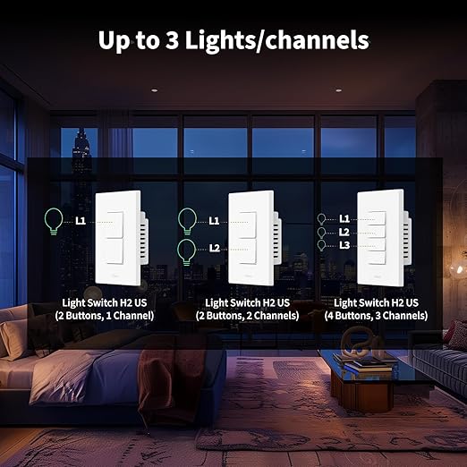 Aqara Smart Light Switch H2 (2-in-1 Neutral, 2 Buttons, 2 Channels), Thread/Zigbee Protocol, Wall Switch for Smart Home, Supports Apple Home, Google, Alexa, Matter Over Thread