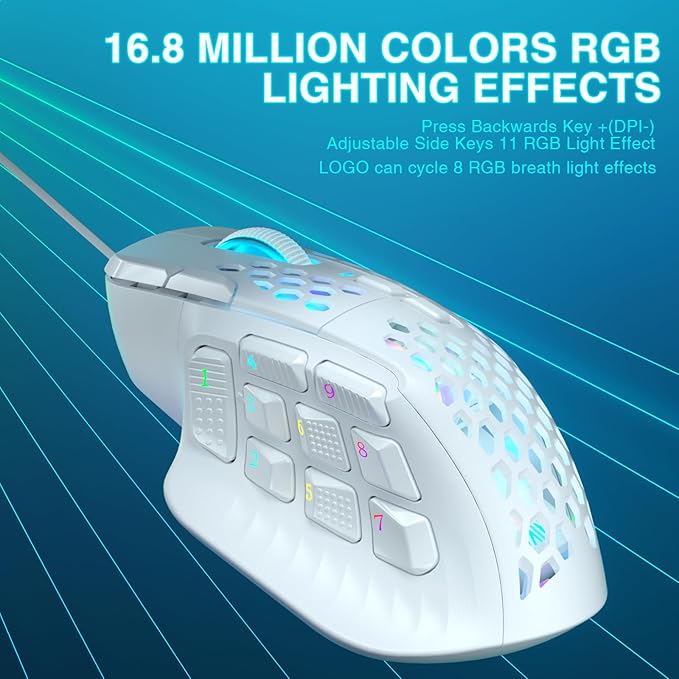 SOLAKAKA SM809 MMO Gaming Mouse Wired RGB with 9 Side Buttons,24000 DPI High Precision Sensor Optical Ergonomic Gamer Mouse,16 Programmable Custom Macro Shortcuts Remapping PC Gaming Mice for FPS MOBA