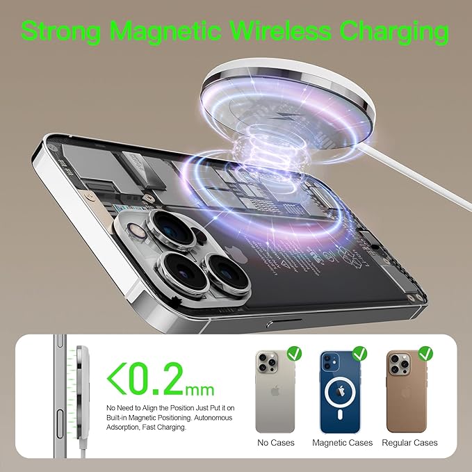 2025 Apple 15W Mag-Safe Charger 4FT Magnetic Wireless Charger 20W Fast Charging Block Compatible with iPhone17/16/15/14/13/12 Series & AirPods 4/3/2/Pro/for iPhone Wireless Charger Stand(white1p)