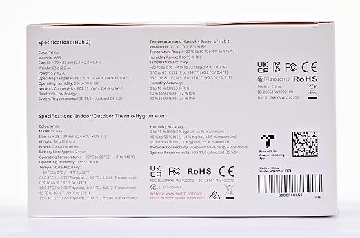 SwitchBot Wi-Fi Humidity Sensor 4 Pack with Hub 2 (Matter Enabled), IP65 Indoor Outdoor Thermometer Wireless, Humidity/Temperature/Dewpoint/VPD Sensor with Smart Alerts, Compatible with Alexa