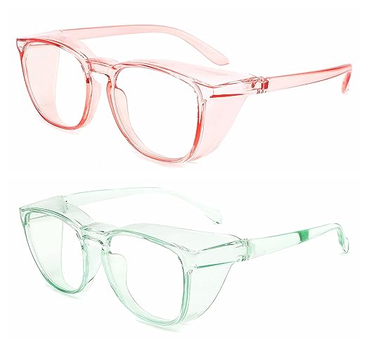 Alsenor Safety Glasses Anti Fog Goggles Protective Eyewear Blue Light Blocking Anti Dust UV Protection Glasses For Men Women (2 Pack (Pink + Jade))
