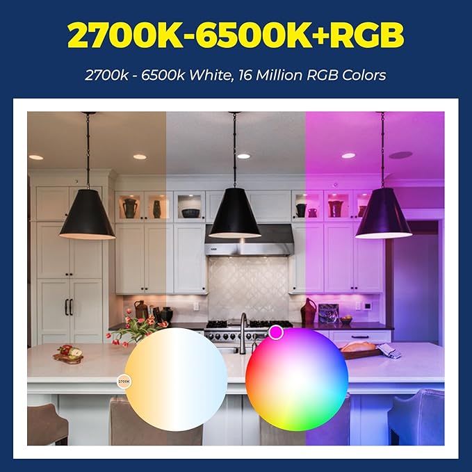 Smart Light Bulbs 100W Equiv., 1350LM 11W Smart Bulb Works with Alexa/Google Home/Smart Life, A19 E26 RGBCW Color Changing, No Hub Required, 2.4G WiFi Bluetooth Bulb, ETL Listed, 6PCS