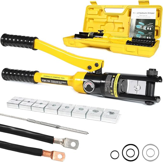 12 Tons Hydraulic Crimping Tool with 8 Dies for 8AWG-4/0AWG Cables & Stainless Steel, Professional Battery Terminal & Wire Rope Crimper Kit with Portable Case