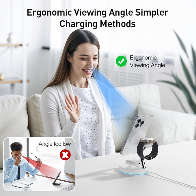 2025 3 in 1 Charging Station Compatible with Magsafe Charger Wireless Charger Stand for iPhone 16 15 14 13 12 Series Wireless Charging Station for AirPods Wireless Charging Stand for iWatch Series