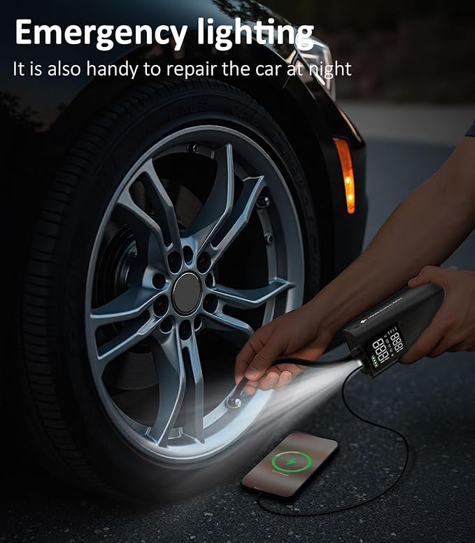 BBD Car Tire Inflator Portable Air Compressor,0.8 Min Full Inflation 160 PSI Digital Electric Auto Air Pump with Pressure Gauge,Type-c Charging Cable,Emergency LED Light for Car Bike Balls Motorcycle