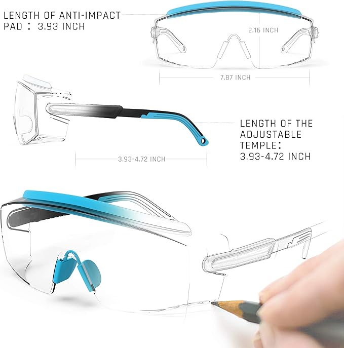 Anti Fog Safety Glasses Safety Goggles Over Glasses Protective Glasses with Anti Scratch Lenses Adjustable