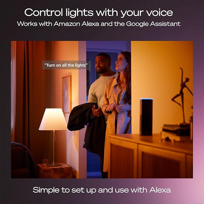 Philips Hue Starter Kit: Bridge Pro + 4 A19 E26 Smart Bulbs, White & Color Ambiance, Dimmable, Smart Light Hub, Works with Apple Home, Alexa, Google, Samsung SmartThings
