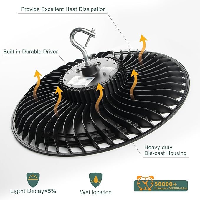 Smart 350W LED High Bay Light Motion Sensor, 52500lm (Eqv.1400W MH/HPS),𝟏𝟎𝟎-𝟐𝟕𝟕𝐕 【𝐃𝐫𝐢𝐯𝐞𝐫 𝐄𝐪𝐮𝐢𝐩𝐩𝐞d】 Commercial Bay Lights -6Pack (Remote Buy Separate)