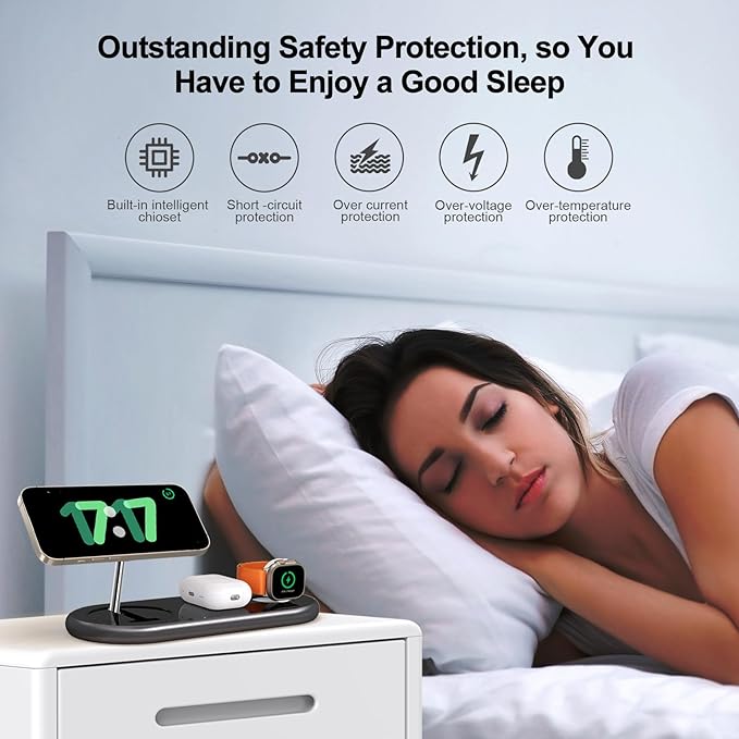 2025 Upgraded 3 in 1 Charging Station for Apple Devices, Fast Magnetic Mag-Safe Wireless Charger Stand for iPhone 16/15/14/13/12 Series & Apple Watch 1-10/Ultra & AirPods Pro (Black)