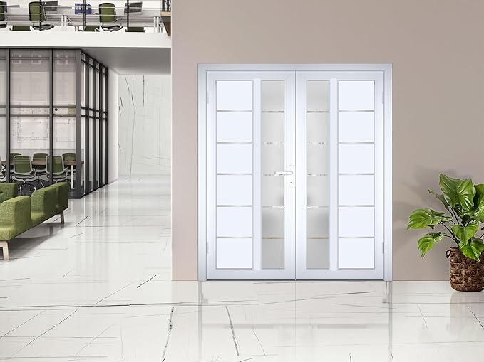 VDOMDOORS Front Exterior Prehung Metal-Plastic Double Doors/MANUX 8088 White Silk/Residential Doors Entrance Patio Garage 72 x 80