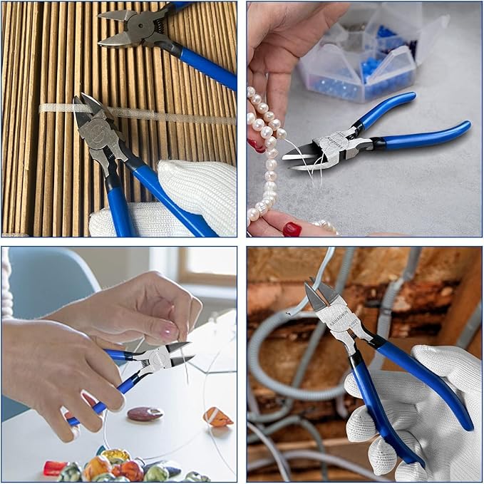 KAIHAOWIN 4-Piece Pliers Set, 5" Long Nose, 5" Flush Cutters, 6" Wire Cutter, 7" Wire Strippers, Small Hand Tools for Crafting Repairing Cutting