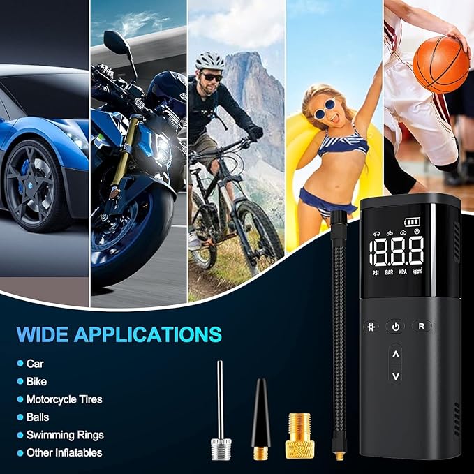 Tire Inflator Portable Air Compressor, Air Pump for Car Tires, Cordless Air Compressor 120 PSI - One Click Smart, Tire Pump for Car, Motorcycle, Bicycle, Balls, with Pressure Gauge, LED Light