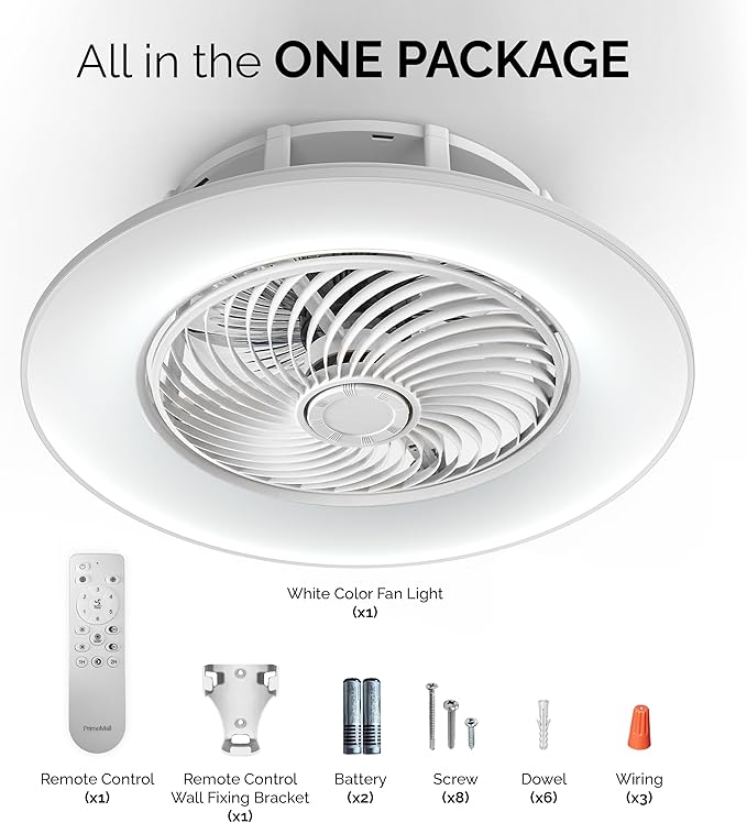 Bladeless Ceiling Fan with Light and Remote Control 22" Low Profile Ceiling Fan Modern Enclosed Multi-Speed Indoor Ceiling Fan 3 Color Temperatures Smart LED.