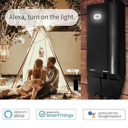 Z-Wave Dual Smart Outlet, Outdoor Zwave Smart Plug, Waterproof Dual On/Off Socket, Z Wave Hub Required, Built-in Repeater, Compatible with SmartThings, Wink, Alexa, Google Assistant