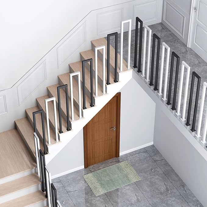 3.3FT White Sturdy Non-Slip U-Shaped Safety Guardrail, Equipped with Decorative Cover, Retro Industrial Iron Handrail, Stylish & Safe Grab Bars, for Indoor and Outdoor Steps