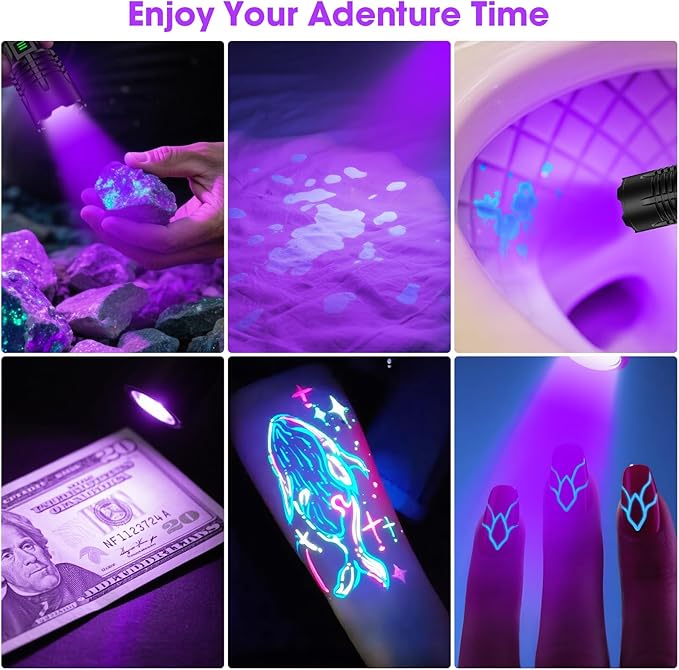 UV Blacklight&High Lumens Flashlight Rechargeable, Powerful Blacklight Flashlights for Pet Urine Detection, Resin Curing, Scorpion, Zoomable Waterproof Tactical LED Flashlight for Camping, Emgergency