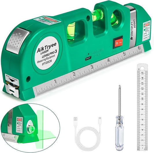 Level Tool Laser Level Leveler tool Cross Line Vertical and Horizontal Line with USB Rechargeable for Picture Hanging cabinets Tile Walls by AikTryee.