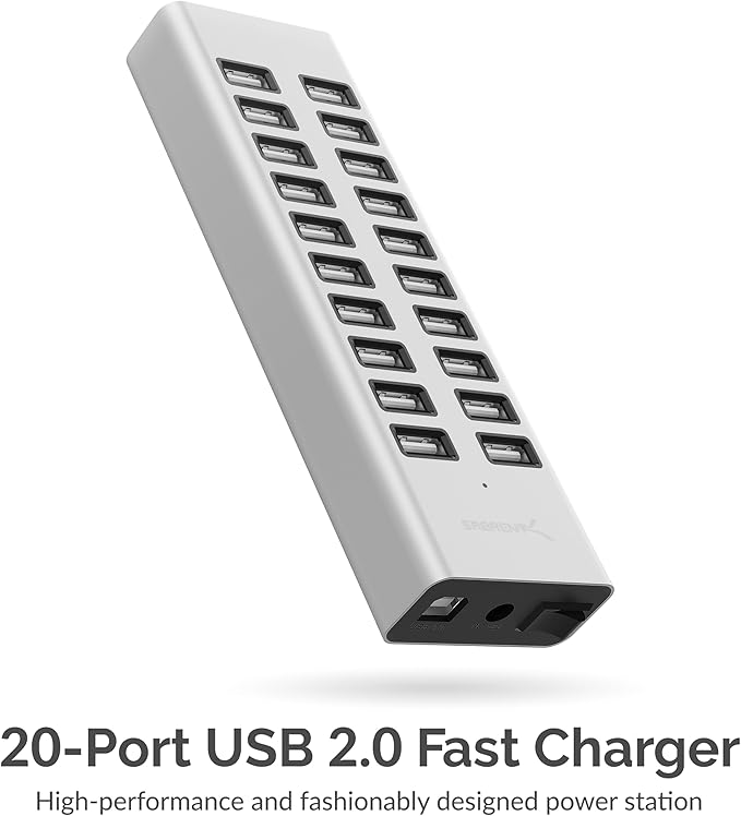 SABRENT 90W 20 Port USB 2.0 Fast Charger, 12V Power Supply Included (AX-P20C)