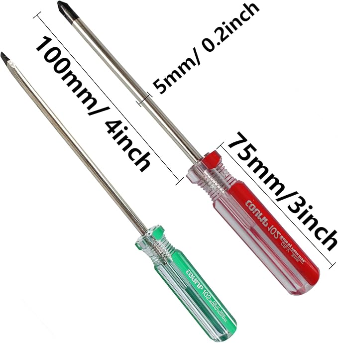 4PCS Magnetic Screwdriver Set, 5mm Magnetic Phillips & Slotted Bits Screwdriver Set, with 4 Inch Steel Shaft and Comfortable Handle for DIY Repairing, Red/Green