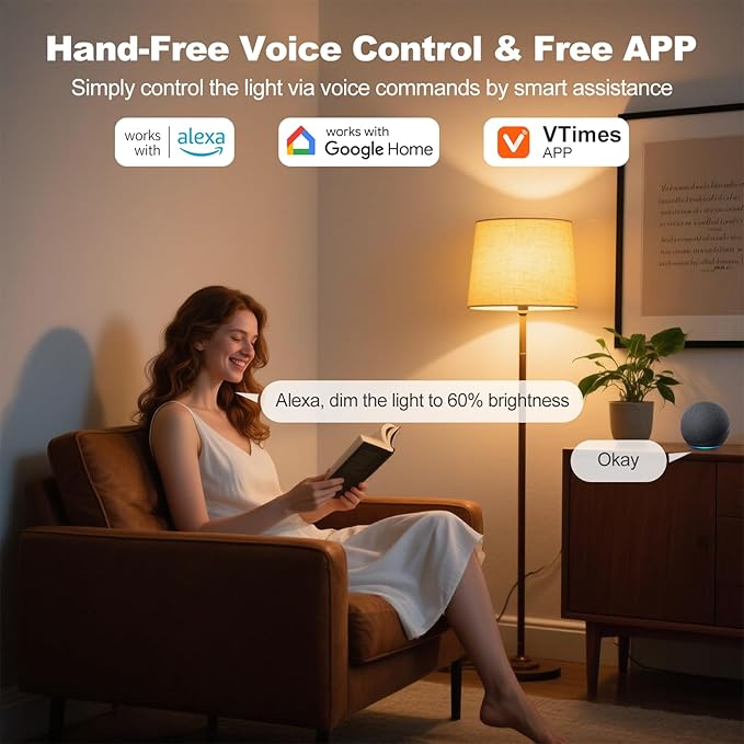 Smart Light Bulbs, WiFi & Bluetooth Light Bulb, Work With Alexa and Google Home, A19 E26 RGBCW LED Color Changing Light Bulb, 16 Million Colors, Dimmable 2700K-6500K, 9W(60W), 800 Lumens 4 Pack
