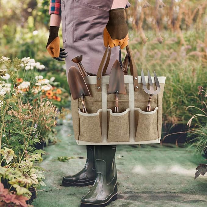 1 Gallon Galvanized Steel Watering Can with 3 Pcs of Garden Tools, 1 Pc of Pruning Shear, 1 Pair of Gardening Gloves,1 Pc of Garden Tools Organizer Tote