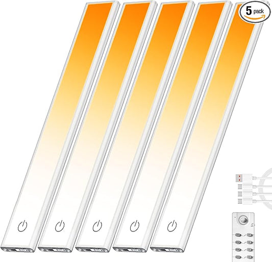 100 LED Under Cabinet Lights Wireless with Full Lighting,Rechargeable Closet Lights with Remote and Motion Sensor Indoor,Under Counter Light with CCT and Dimmable for Kitchen,Stair(5 Pack,11.8inch)