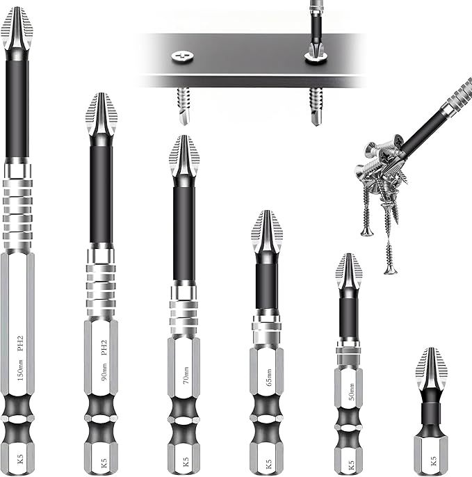 6PCS High Magnetic Screwdriver Drill Bit Set, 2025 New K5 Impact Resistant Non Slip Bit, Upgrade Strong Magnetic Durability Screwdriver Drill Bit Set, 25 50 65 70 90 150mm (1Set)