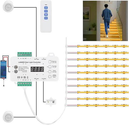 Smart Motion Sensor Stair Light for Indoor Use with Main Wire, No Wiring Required 40 inches Long COB LED Stair Lights Indoor with Remote Controller (Warm White 3000K, 20 Stairs)