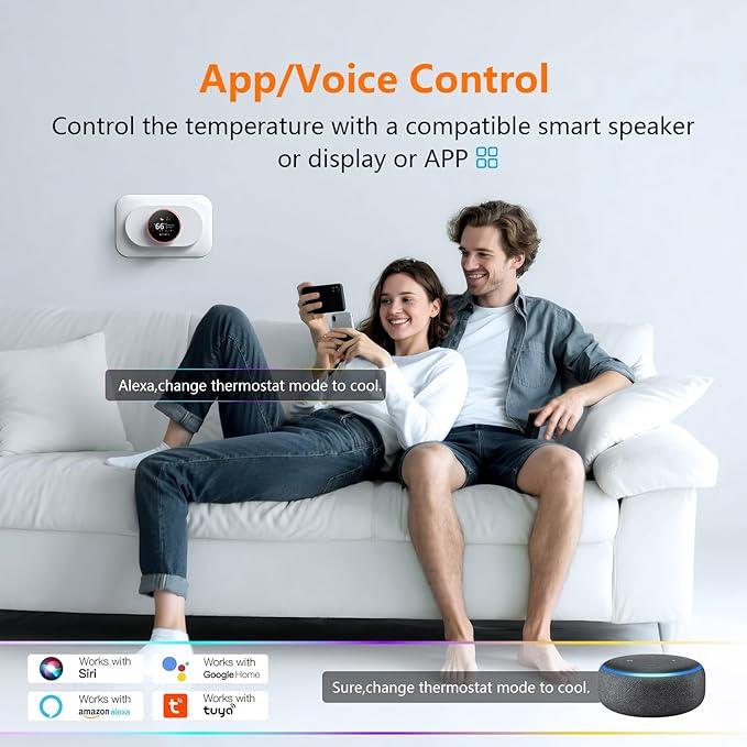 BSEED Wi-Fi Smart Thermostat for Home, Heat Pump Thermostat Touch Screen with Energy Saving, 7 Day Programmable (Holiday Mode), Works with Alexa and Google Assistant, White(C-Wire Adapter Included)