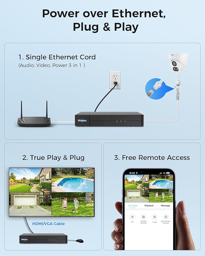 【4K HD+121°Wide View】 Hiseeu 12MP NVR 12 Pcs 4K PoE Security Cameras, 4 TB HDD for Home Surveillance Outdoor&Indoor, 2 Way Audio, Color Night Vision, Human Vehicle Detect, 7/24 Record, 0 Monthly Fee
